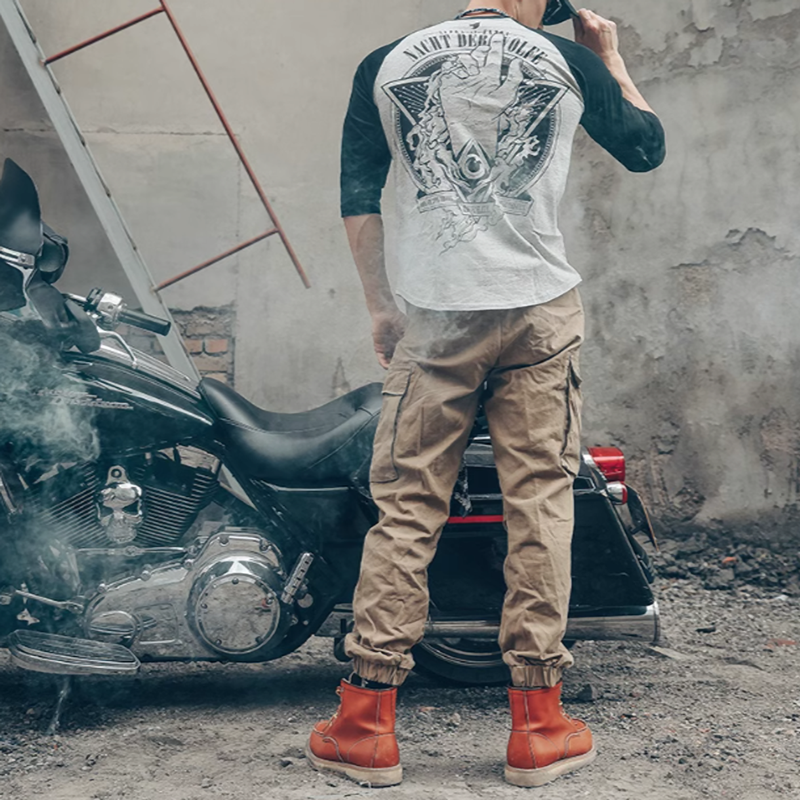 Big back print logo 3/4 sleeve T-shirt V0495