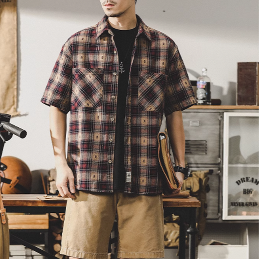 Retro Plaid Embroidered Shirt V0694