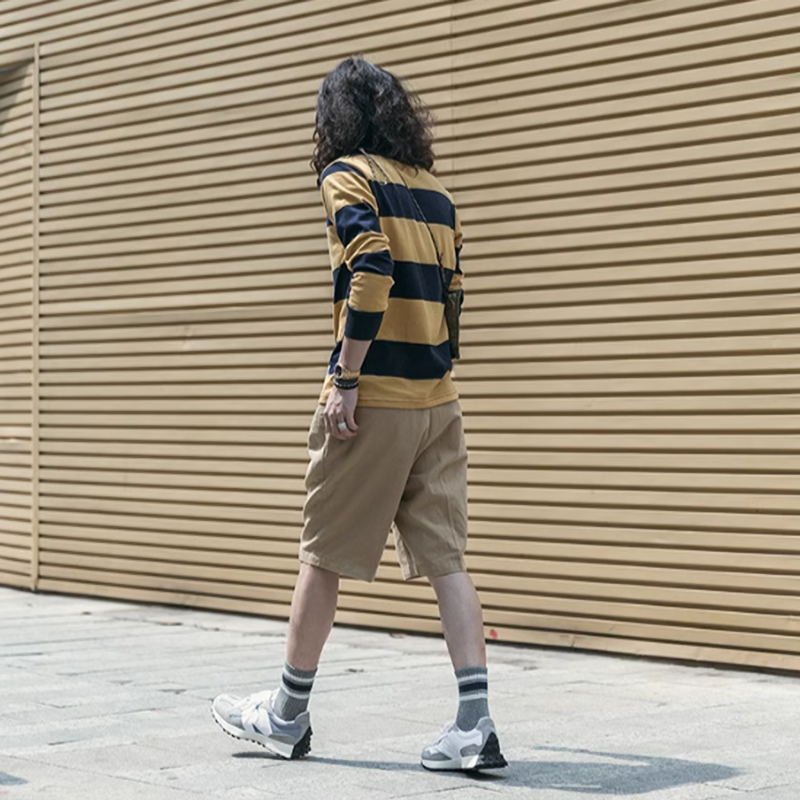 Heavyweight retro striped long T-shirt V0492