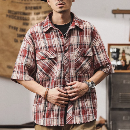 Retro Plaid Beach Shirt V0692