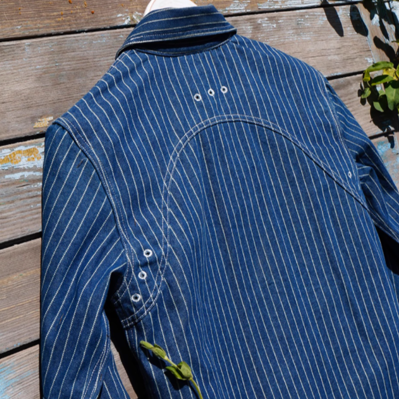Washed striped denim work shirt V0672