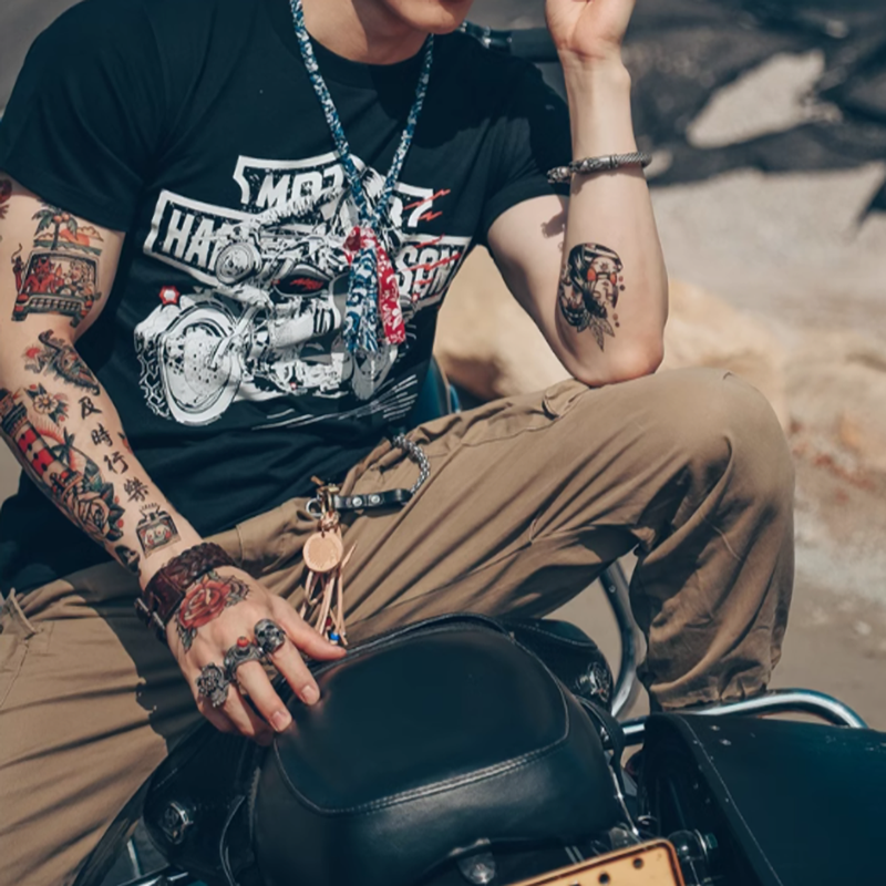 American Bike Print T-Shirt V0001
