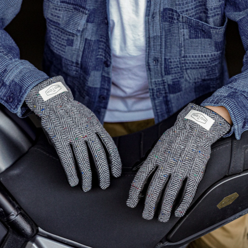 Wool & Leather Touchscreen Biker Gloves V0799