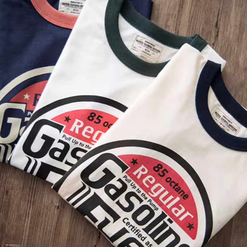 American retro round neck T-shirt V0489