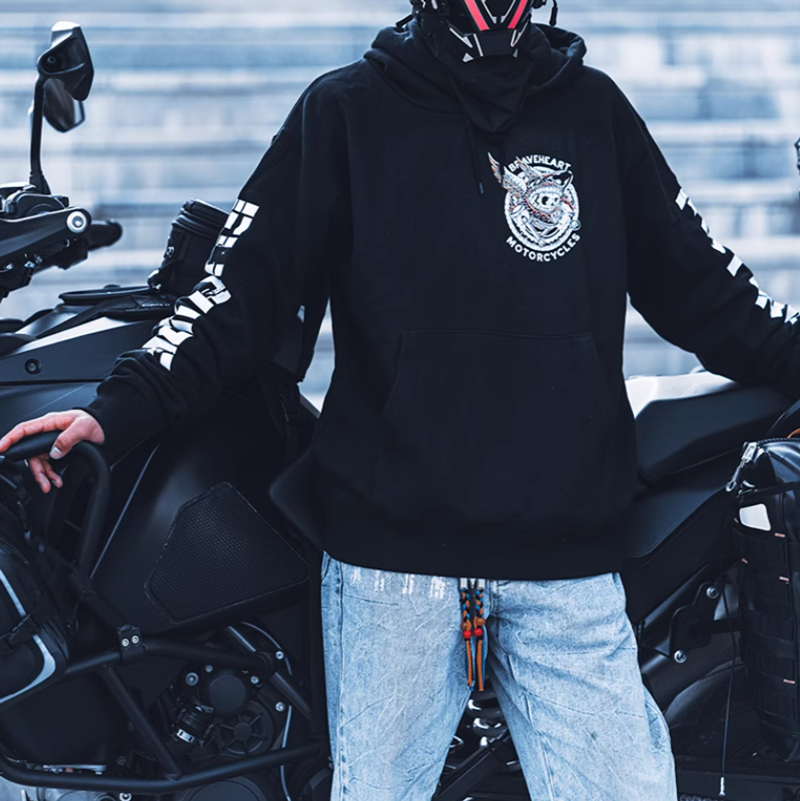 Biker skull print hoodie V0070