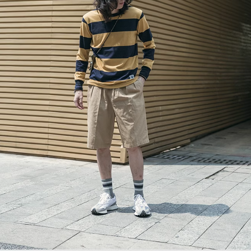 Heavyweight retro striped long T-shirt V0492