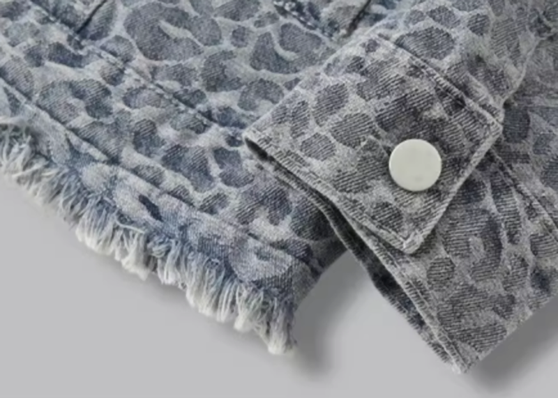 Unisex Vintage Leopard Wash Denim Jacket V0541