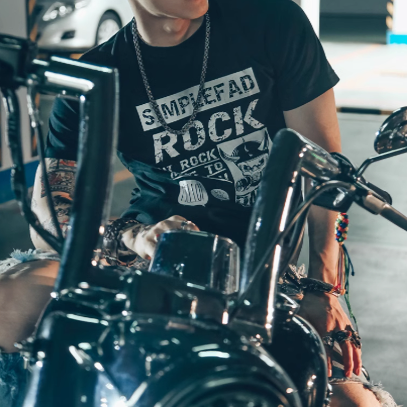 Rock Print Short T-Shirt V0002