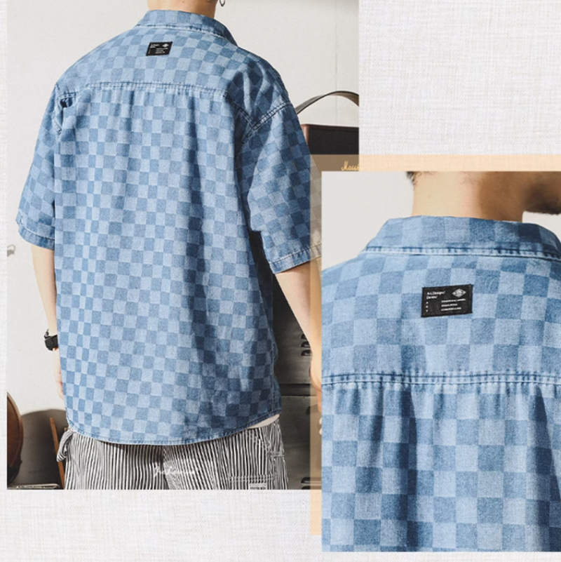 Checkered denim shirt V0049