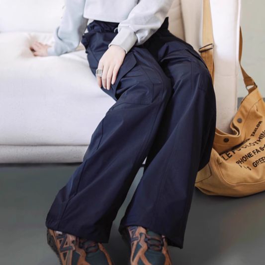 Retro Drawstring Casual Trousers with Pockets V0638