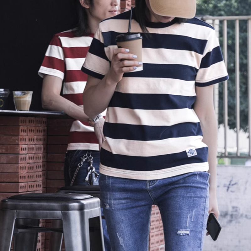Round neck striped T-shirt V0493