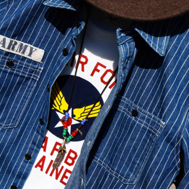 Washed striped denim work shirt V0672