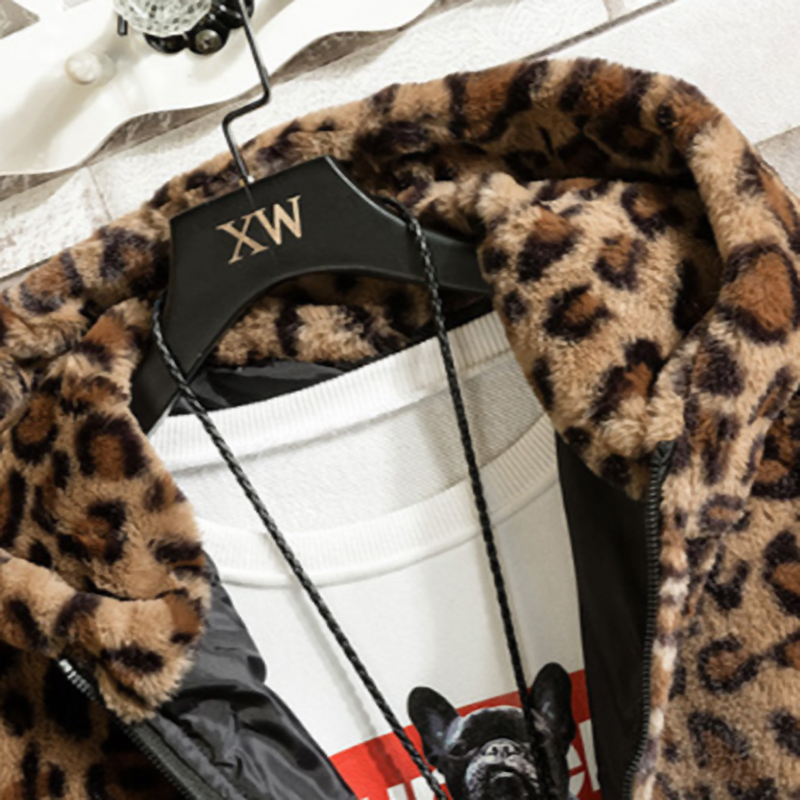 Leopard print hooded fleece jacket V0796