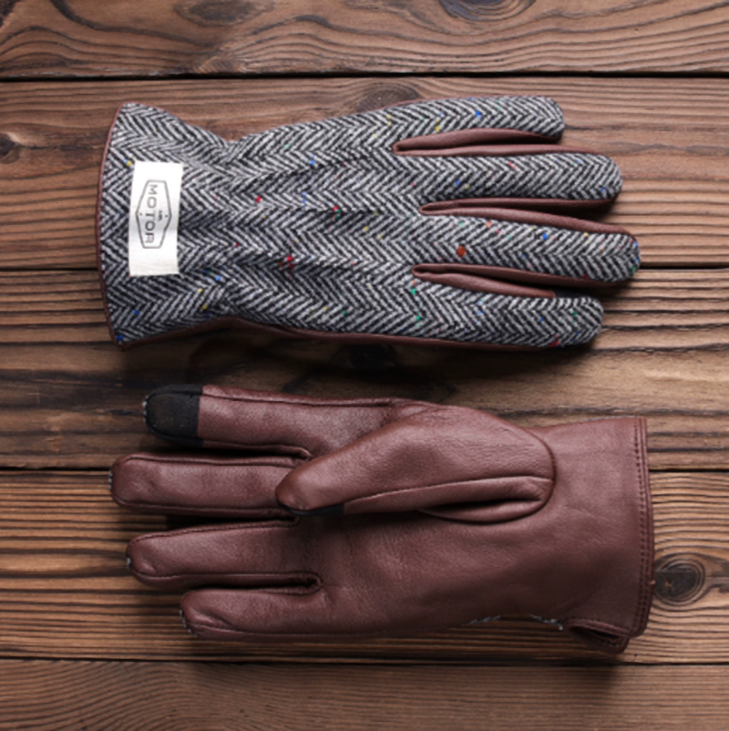 Wool & Leather Touchscreen Biker Gloves V0799