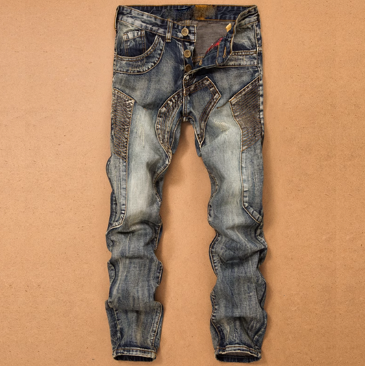 Vintage Spliced Slim Fit Biker Jeans V0720