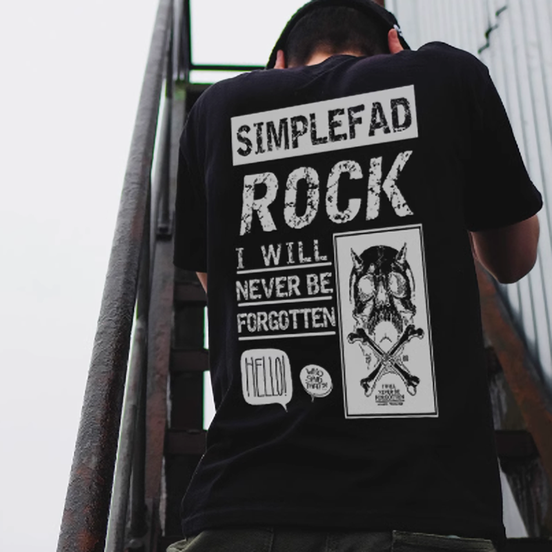 Rock Print Short T-Shirt V0002