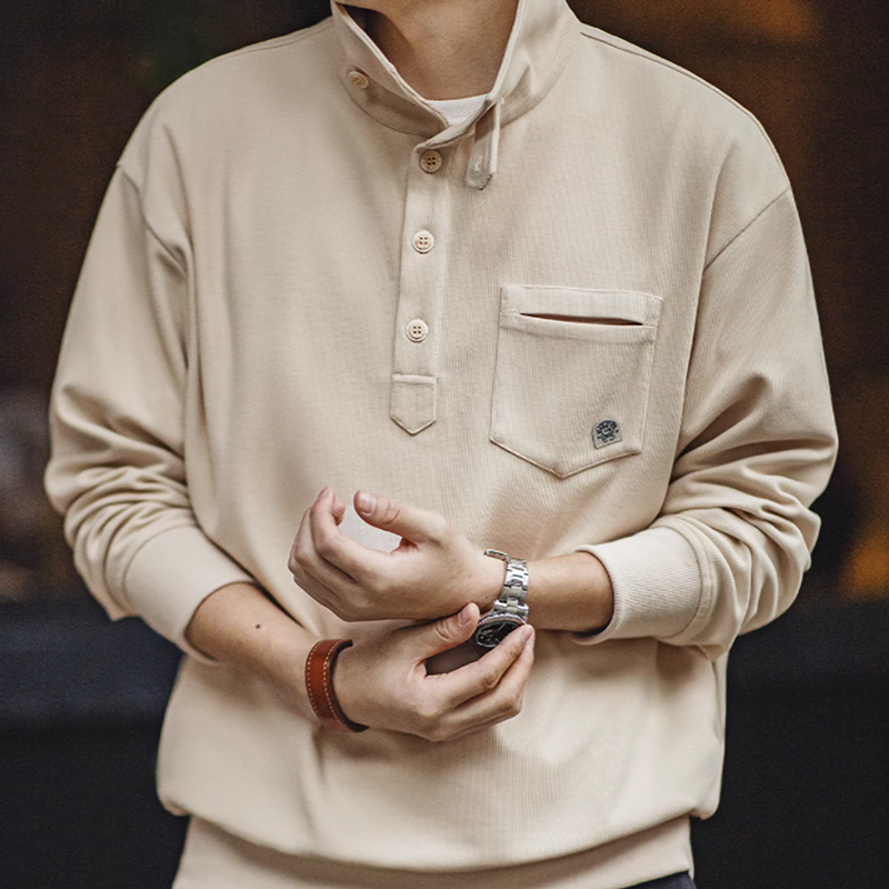 Stand collar waffle sweatshirt V0277