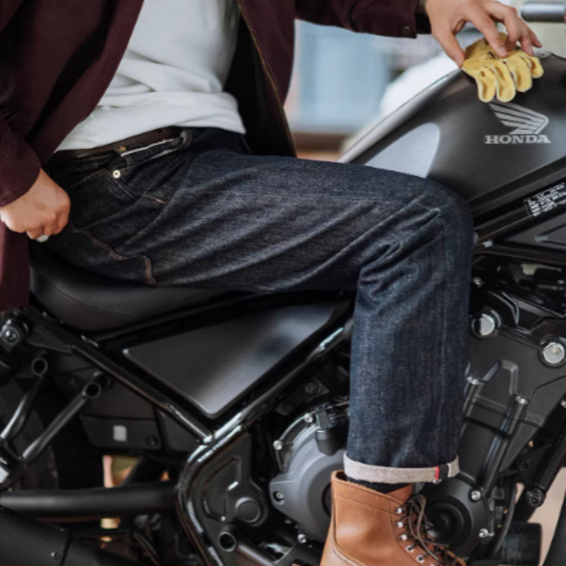 Washed indigo straight denim V0521