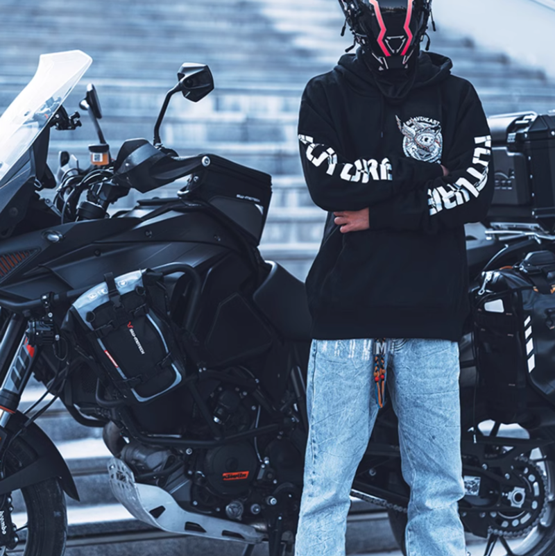 Biker skull print hoodie V0070