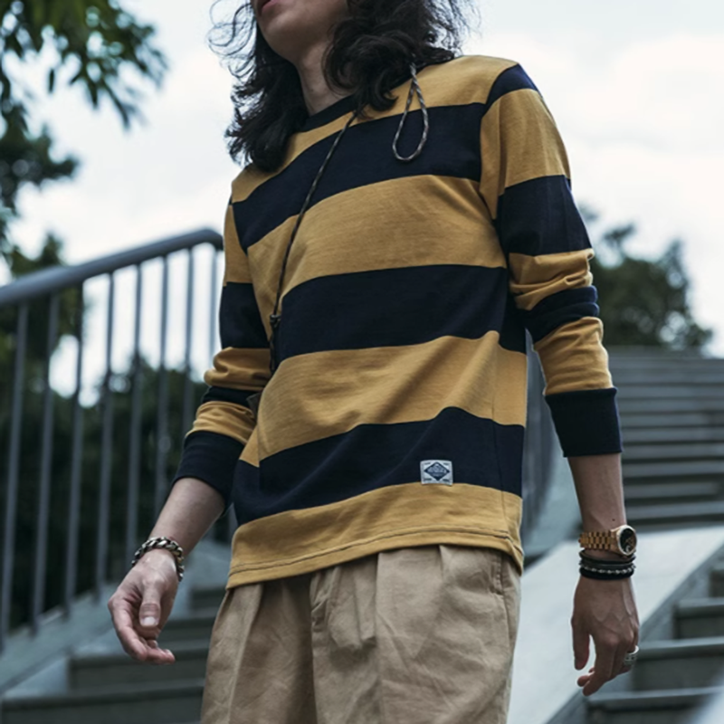 Heavyweight retro striped long T-shirt V0492