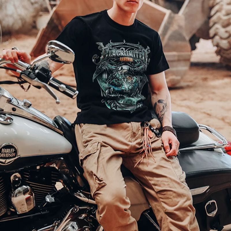 Metal dragon pattern print T-shirt V0040