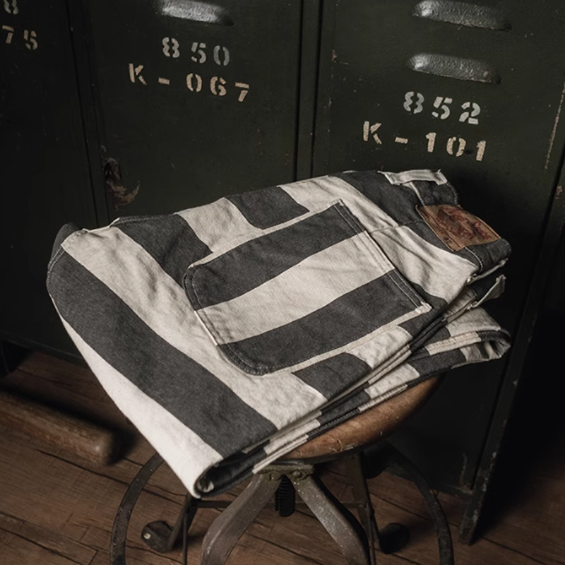 Striped Biker Prisoner Pants V0416