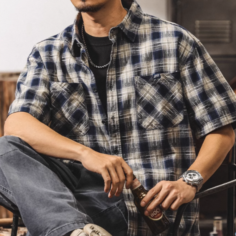 American retro plaid work shirt V0691