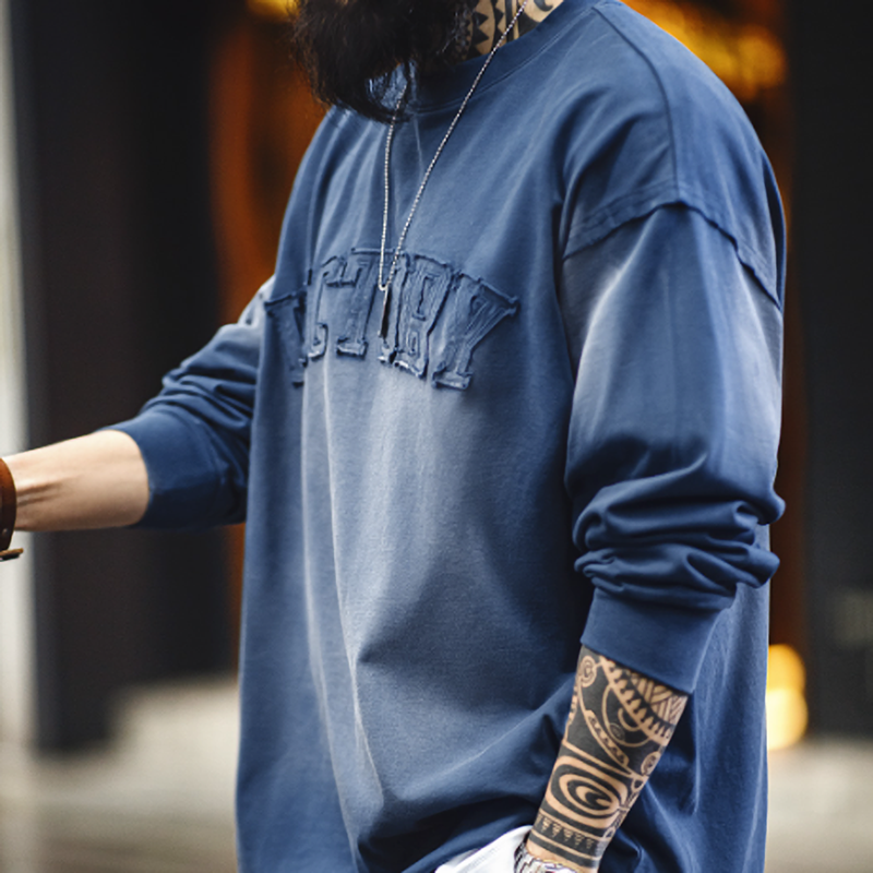 American retro washed long T-shirt V0509