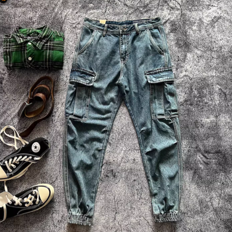 Stonewashed jogger denim pants V0523