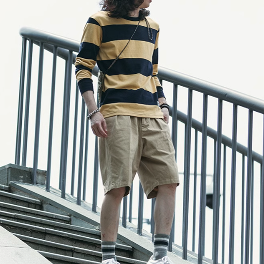 Heavyweight retro striped long T-shirt V0492