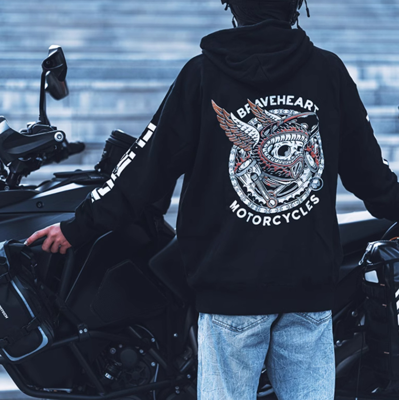 Biker skull print hoodie V0070