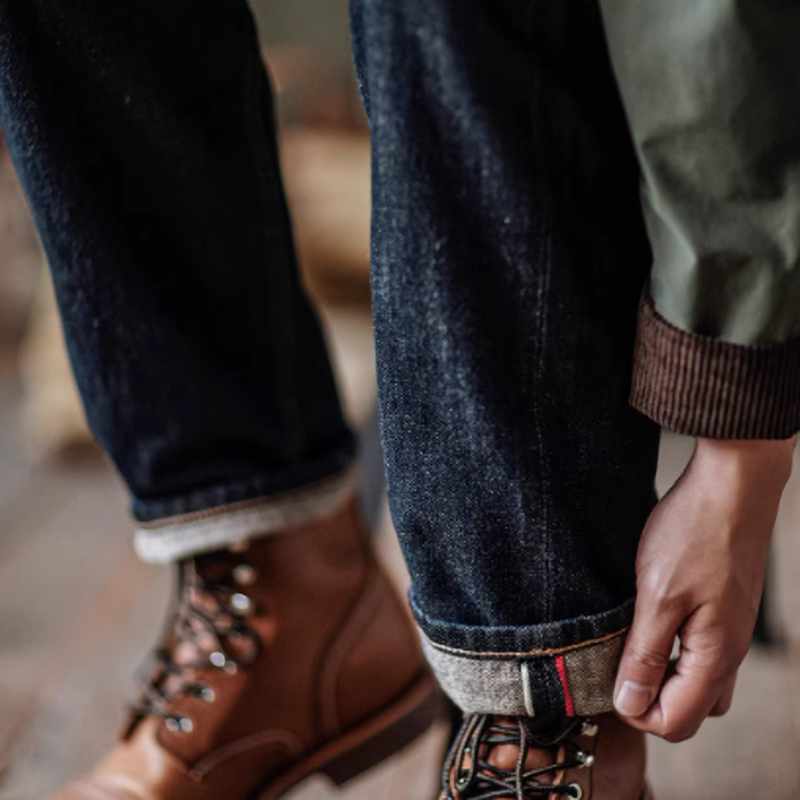 Washed indigo straight denim V0521