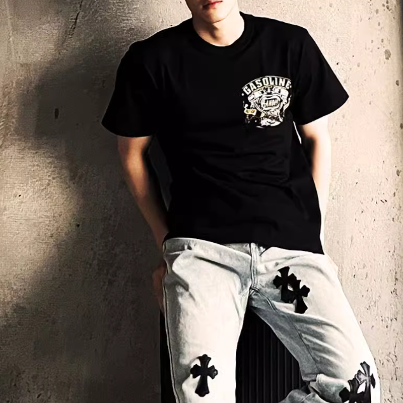 Bike engine logo print T-shirt V0507