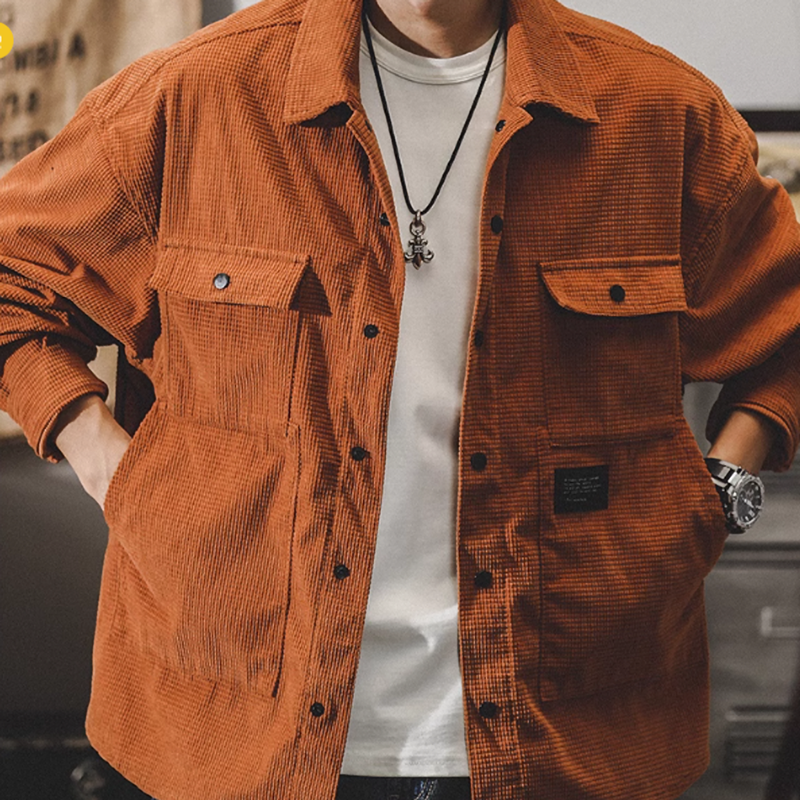 American retro corduroy work shirt V0076