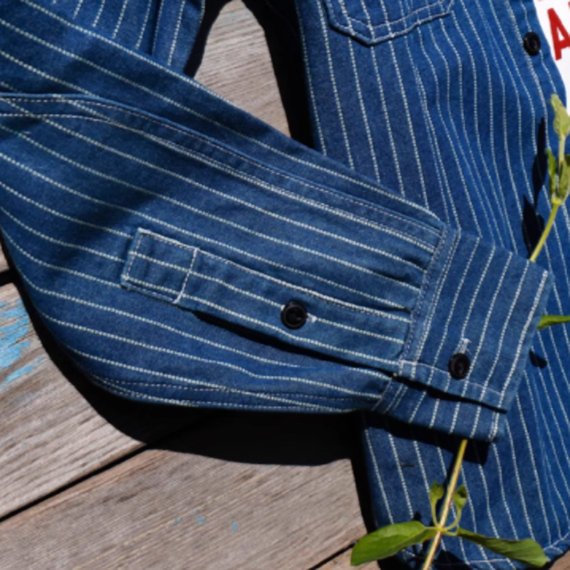 Washed striped denim work shirt V0672