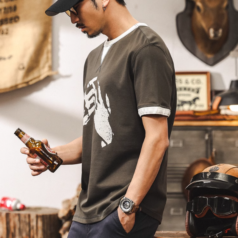 American Retro Fake Two-Piece Tee V0574