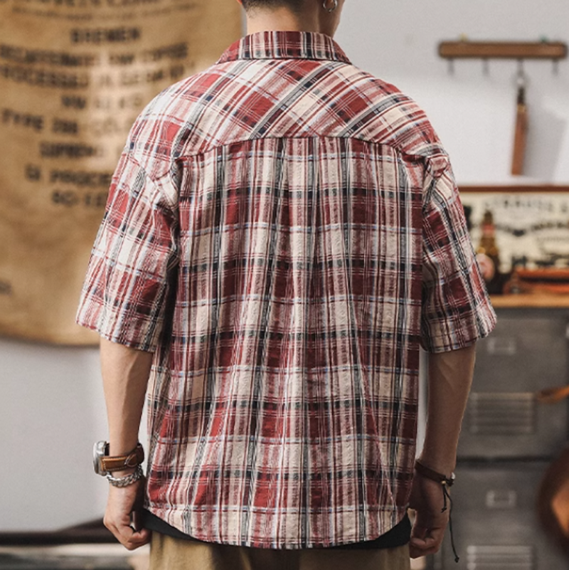 Retro Plaid Beach Shirt V0692