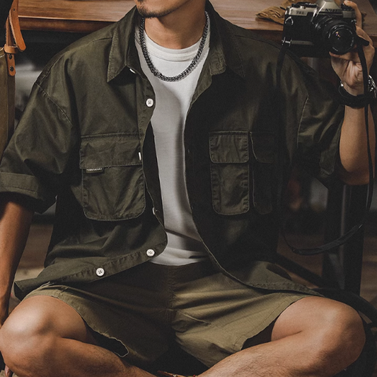 Vintage Wash Short-Sleeve Work Shirt V0685