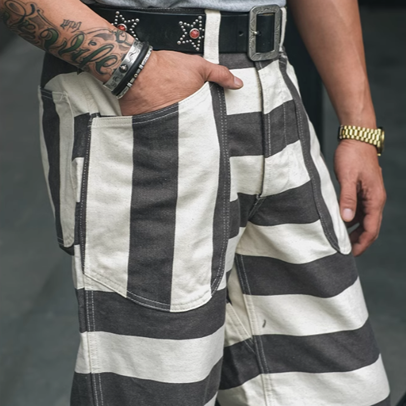 Striped Biker Prisoner Pants V0416