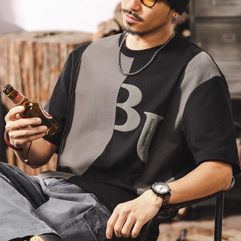 American Retro Bicolor Stitch Tee V0577