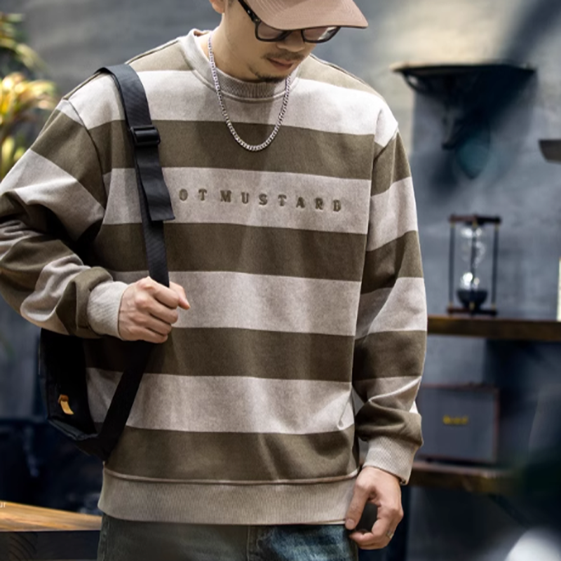 American retro striped sweatshirt V0206