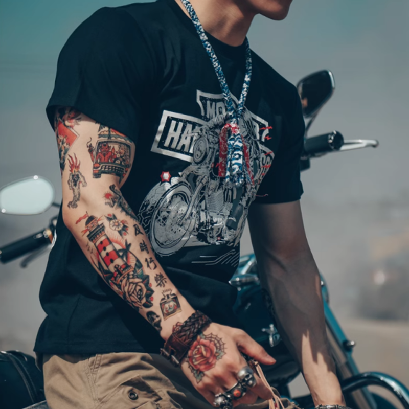American Bike Print T-Shirt V0001
