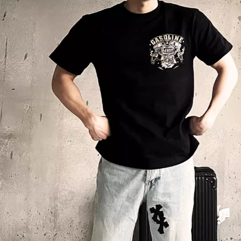 Bike engine logo print T-shirt V0507