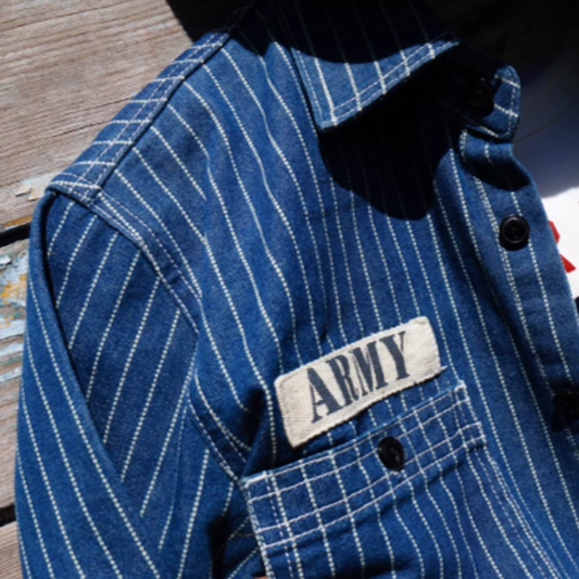 Washed striped denim work shirt V0672
