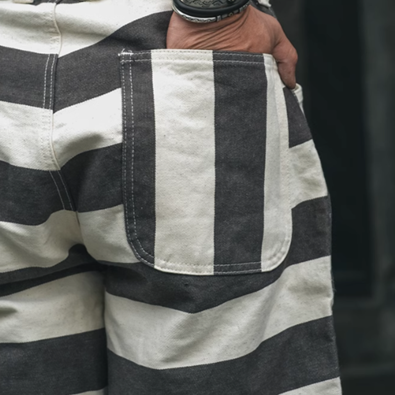 Striped Biker Prisoner Pants V0416