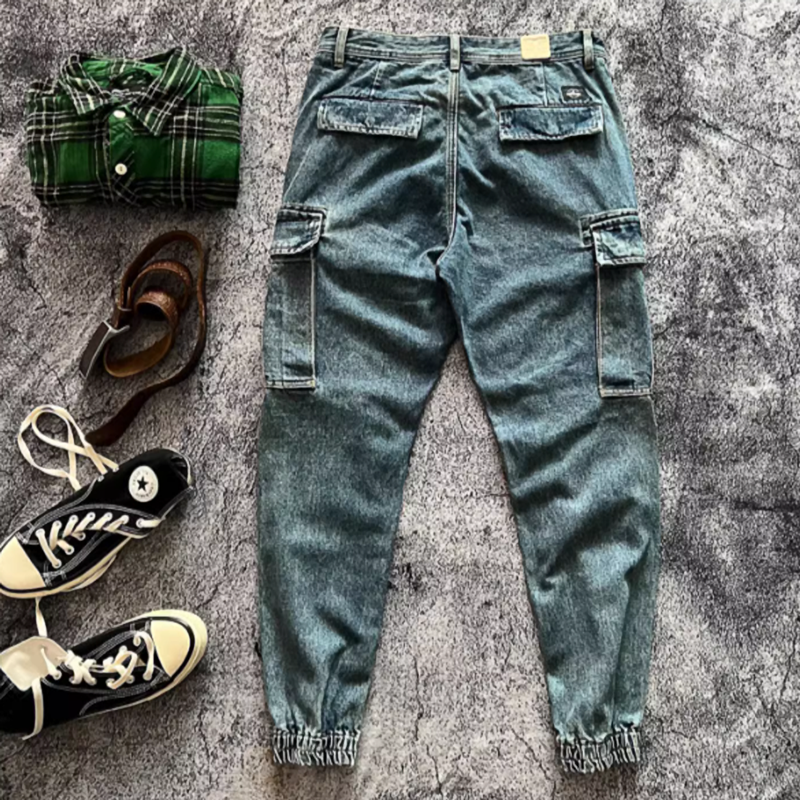 Stonewashed jogger denim pants V0523
