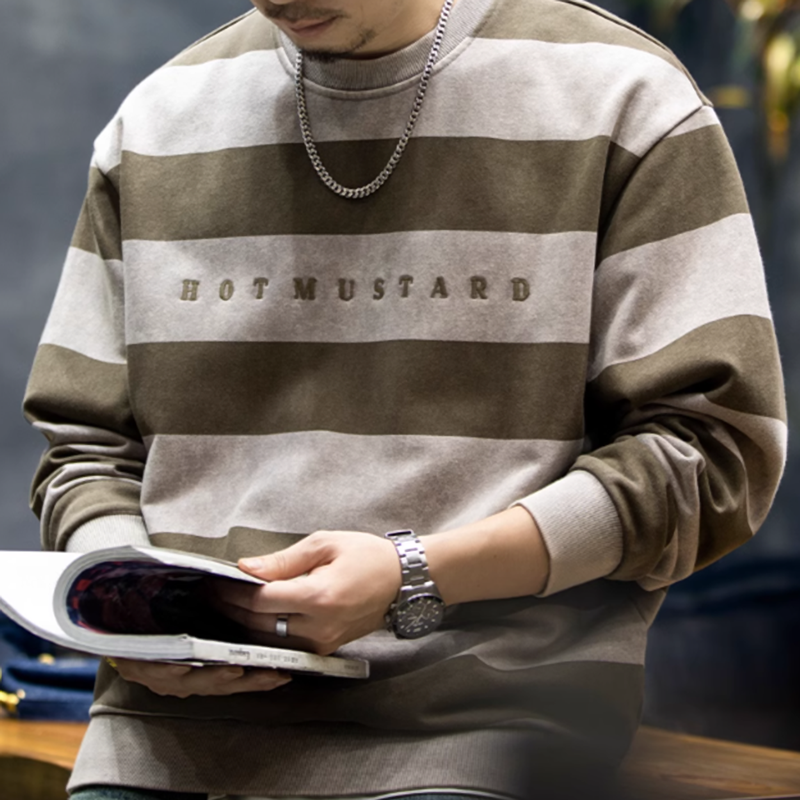American retro striped sweatshirt V0206