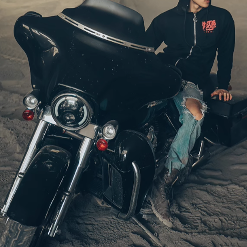 American punk biker zip-up hoodie V0062