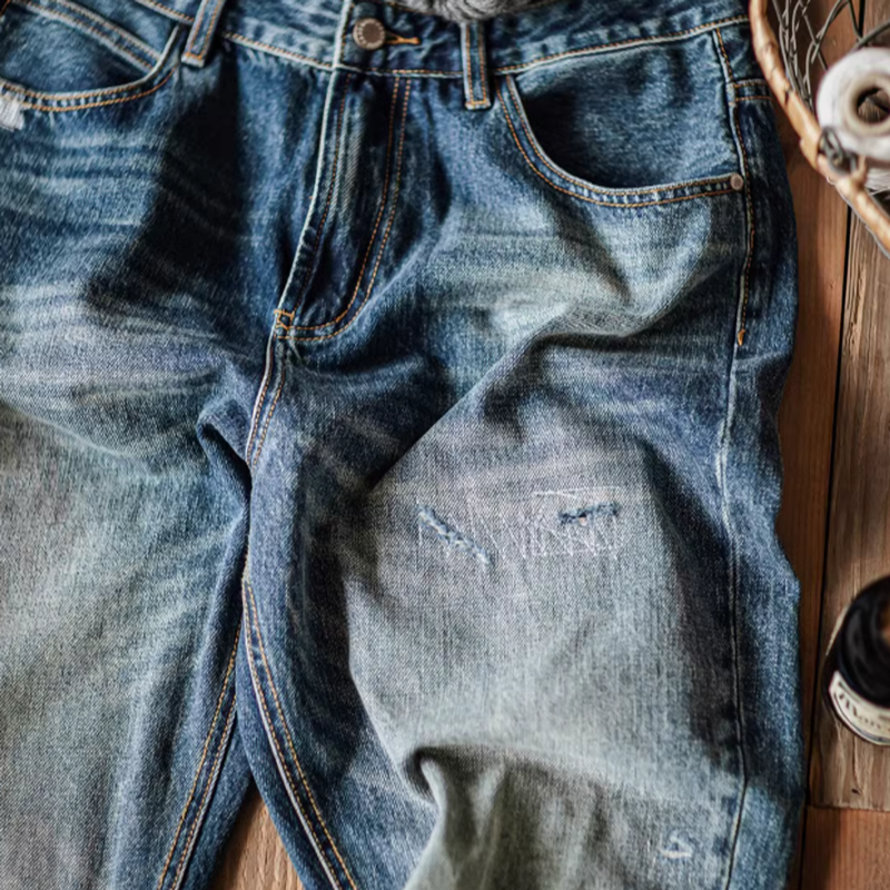 Washed distressed retro denim V0482