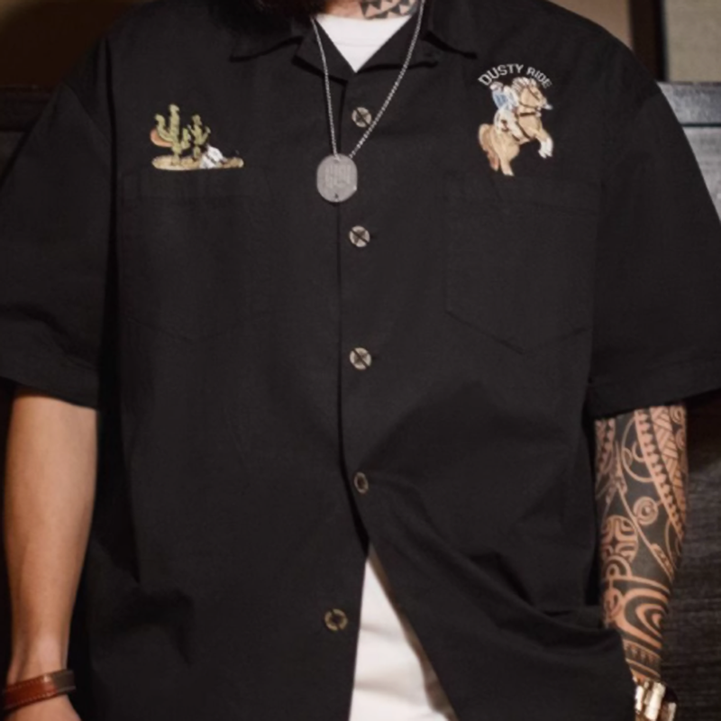 Vintage Cowboy Horse Rider Embroidered Shirt V0680